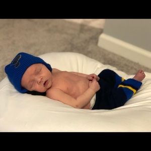 Crochet Blues hockey newborn outfit
